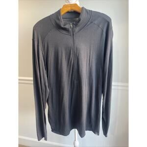 REI Mens XL Light Weight Wool 1/4 Zip Long Sleeve Base Layer Mock Neck Black